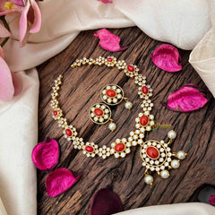 Vriksham Elegant Golden Floral Coral Short Neckpiece-White-Pearls-Small Size-G21844