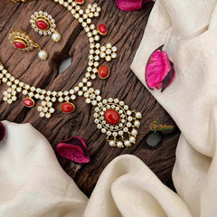 Vriksham Classic Golden Floral Coral Short Neckpiece-White-Pearls-G21843