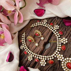 Vriksham Classic Golden Floral Coral Short Neckpiece-White-Pearls-G21843