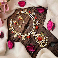 Vriksham Classic Golden Floral Coral Short Neckpiece-White-Pearls-G21843