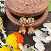 Vriksham Premium Peacock Jadau Kundan Jhumka-Red Green & White-Pearls-J4048