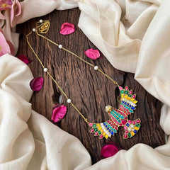 Vriksham Handcrafted Multi Color Stone Garudbenda Eagle With Pearl Accents Pendant Necklace-J4206