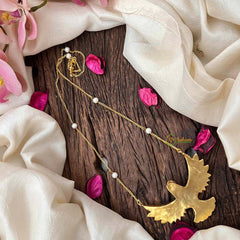 Vriksham Handcrafted Multi Color Stone Garudbenda Eagle With Pearl Accents Pendant Necklace-J4206