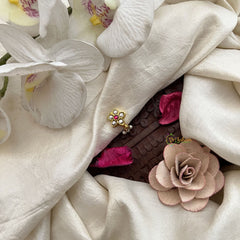 Vriksham Floral Jadau Kundan Nath-Pearls-White Red-J3275