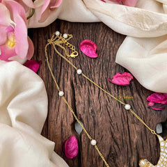 Vriksham Handcrafted White Stone Garudbenda Eagle With Pearl Accents Pendant Necklace-J4205