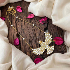 Vriksham Handcrafted White Stone Garudbenda Eagle With Pearl Accents Pendant Necklace-J4205
