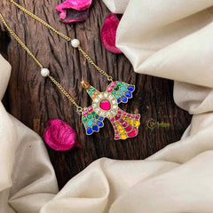 Vriksham Alabaster Garudabenda Handcrafted Bird Motif Statement Multi Color With Pearl Accents Pendant Necklace-J4208