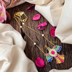 Vriksham Alabaster Garudabenda Handcrafted Bird Motif Statement Multi Color With Pearl Accents Pendant Necklace-J4208