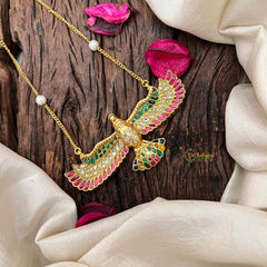 Vriksham Modern GandaBenda Bird Multi Color Kundan Jadau With Delicate Pearl Chain Pendant Necklace-J4210