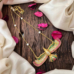 Vriksham Modern GandaBenda Bird Multi Color Kundan Jadau With Delicate Pearl Chain Pendant Necklace-J4210