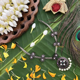 Vriksham Round Style & Manga Black Polish Precious Kemp With Pearl Attgai -Red Green-G20479