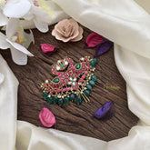 Dual Peacock Jadau Juda Pin-Pearl- Green Beads - G15283