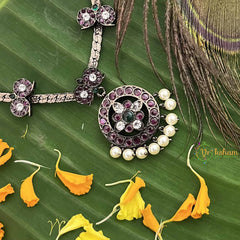 Vriksham Round Style & Manga Black Polish Precious Kemp With Pearl Attgai -Red Green-G20479