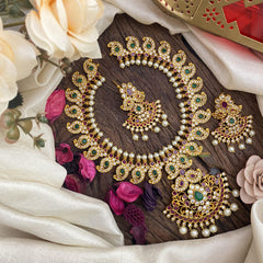 Premium AD Stone Maanga Neckpiece Short -White Green Red -G3438