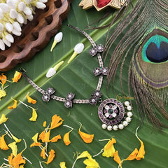 Vriksham Round Style & Manga Black Polish Precious Kemp With Pearl Attgai -Red Green-G20479