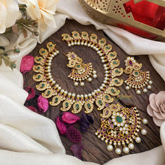 Premium AD Stone Maanga Neckpiece Short -White Green Red -G3438