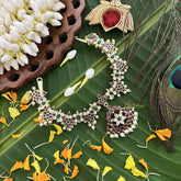 Vriksham Classic Floral Gold Look Precious Kemp With Pearl Neckpiece-Red Green & White-G20481