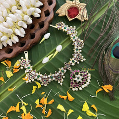 Vriksham Classic Floral Gold Look Precious Kemp With Pearl Neckpiece-Red Green & White-G20481