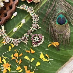 Vriksham Classic Floral Gold Look Precious Kemp With Pearl Neckpiece-Red Green & White-G20481