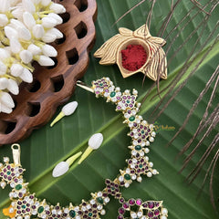 Vriksham Classic Floral Gold Look Precious Kemp With Pearl Neckpiece-Red Green & White-G20481