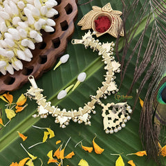 Vriksham Classic Floral Gold Look Precious Kemp With Pearl Neckpiece-Red Green & White-G20481