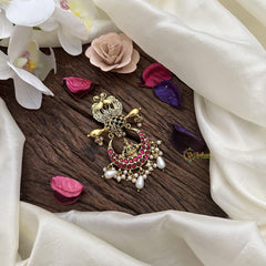 Designer Dual Peacock Jadau Juda Pin - White Beads - G15287