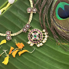 Vriksham Round Style & Manga Gold Look Precious Kemp With Pearl Attgai-Red Green-G20480