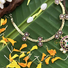 Vriksham Round Style & Manga Gold Look Precious Kemp With Pearl Attgai-Red Green-G20480