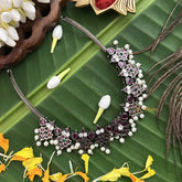 Vriksham Royal Grace Black Polish Precious Kemp With Pearl Short Neckpiece-Red Green-G20478