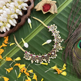 Vriksham Royal Grace Gold Look Precious Kemp With Pearl Short Neckpiece-Red Green-G20477