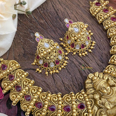 Premium Lakshmi Pendant Short Neckpiece-White Red -G7238