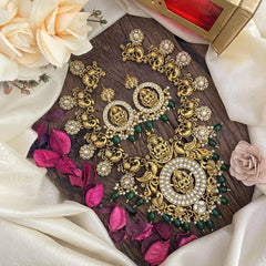 White AD Stone Lakshmi Short Neckpiece-Green-G5504