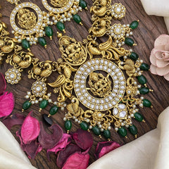 White AD Stone Lakshmi Short Neckpiece-Green-G5504