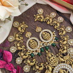 White AD Stone Lakshmi Short Neckpiece-Green-G5504