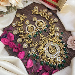 White AD Stone Lakshmi Short Neckpiece-Green-G5504