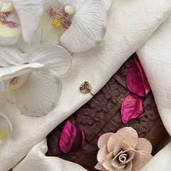 Vriksham Delicate Bloom Round Charm Red Green & White Stone Press Naths/Nose Pin-G19783