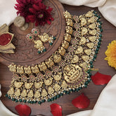 Vriksham Antique Gold Polish Peacock Lakshmi High Neck Choker-Green Bead-Pearl-G18913