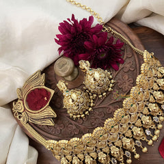 Vriksham Intricate Design AD Stone Traditional Indian High Neck-Gold Bead-G18908