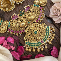 Gold Look Alike Maanga Short Neckpiece-Green-G2600