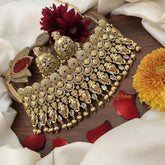 Vriksham Intricate Design AD Stone Traditional Indian High Neck-Gold Bead-G18908