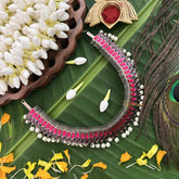 Vriksham Royal Radiances Statement Precious Kemp With Pearl Choker Neckpiece-Pink Red-G20473