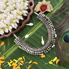 Vriksham Royal Radiances Statement Precious Kemp With Pearl Choker Neckpiece-Pink Red-G20473