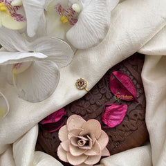 Vriksham Petite Beauty Red White Gemstone & Pearl Press Naths/Nose Pin-G19778