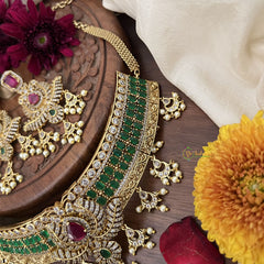 Vriksham Green Square AD Stone Lotus Stale High Neck Choker-Pearl-G18912