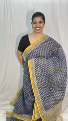 Vriksham Blue print with Yellow Border Kota Cotton Saree-VS4454