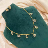 Vriksham CZ Sunburst Charm & Teardrop Drops With Matching Studs Pendant Chain-Aqua Green-G21820