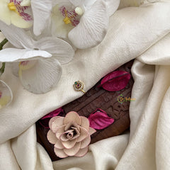 Vriksham Petite Beauty Red White & Green Gemstone & Pearl Press Naths/Nose Pin-G19777