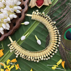 Vriksham Royal Radiances Statement Gold Look Precious Kemp With Pearl Choker Neckpiece-Pink Green-G20474