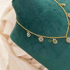 Vriksham CZ Sunburst Charm & Teardrop Drops With Matching Studs Pendant Chain-Aqua Green-G21820