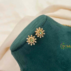 Vriksham CZ Sunburst Charm & Teardrop Drops With Matching Studs Pendant Chain-Aqua Green-G21820